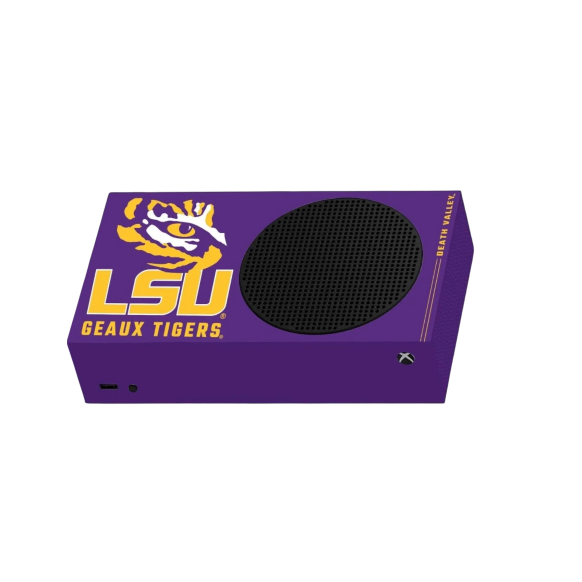 LSU Xbox X/S VarsityWrapz - Close-up of console wrap material