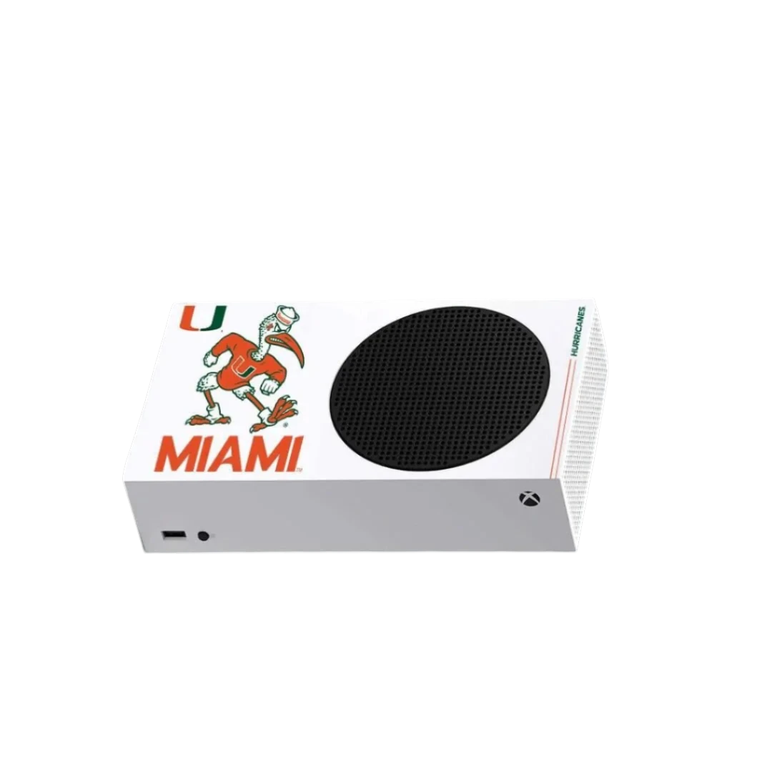 Miami Hurricanes Xbox X/S VarsityWrapz - Close-up of console wrap material