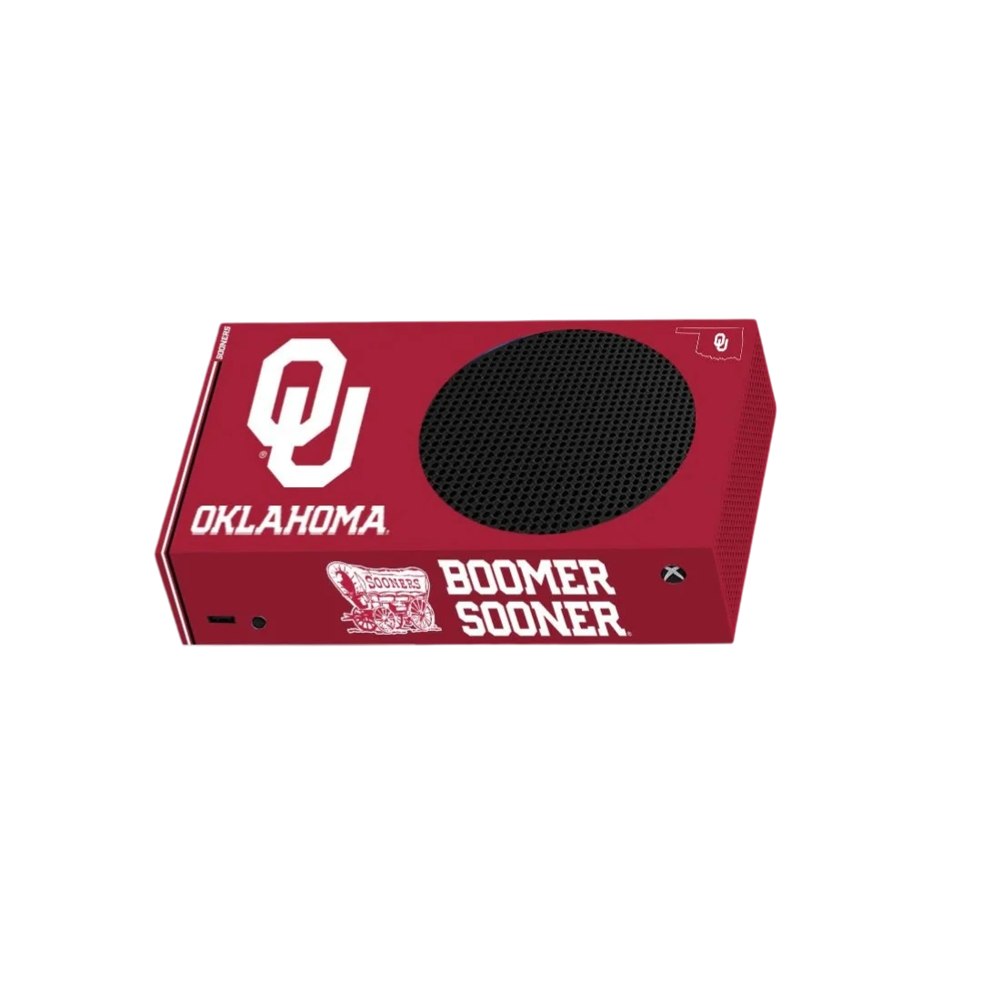 Oklahoma Sooners Xbox X/S VarsityWrapz - Close-up of console wrap material